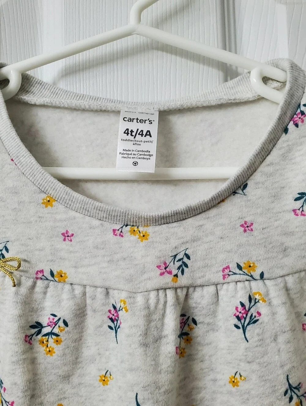 Carter's Girls Heather Gray Floral Long-Sleeve Fleece Peplum Sweater